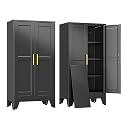 erosoei 47" H Metal Garage Storage Cabinet, Black Metal Pantry Cabinet with 2 Doors, Locker Steel Cabinet with 3 Adjustable Shelves, Freestanding Cupboard for Garage,Office,Home,Gym,School