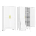 erosoei 47" H Metal Garage Storage Cabinet, Metal Pantry Cabinet with 2 Doors, Locker Steel Cabinet with 3 Adjustable Shelves, Freestanding Cupboard for Garage,Office,Home,Gym,School