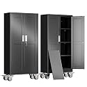 erosoei 61" H Metal Garage Storage Cabinet, Rolling Tool Cabinet with 2 Doors and Wheels, Locker Steel Cabinet with 3 Adjustable Shelves, Organization Cabinet for Garage,Office,Home,Gym,School（Black）