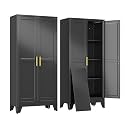 erosoei 61" H Metal Garage Storage Cabinet, Black Metal Pantry Cabinet with 3 Doors, Locker Steel Cabinet with 3 Adjustable Shelves, Freestanding Cupboard for Garage,Office,Home,Gym,School