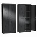 erosoei 63" H Metal Garage Storage Cabinet, Black Metal Pantry Cabinet with 2 Doors, Locker Steel Cabinet with 3 Adjustable Shelves, Freestanding Cupboard for Garage,Office,Home,Gym,School