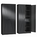 erosoei 71" H Metal Garage Storage Cabinet, Black Metal Pantry Cabinet with 2 Doors, Locker Steel Cabinet with 4 Adjustable Shelves, Freestanding Cupboard for Garage,Office,Home,Gym,School.