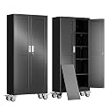 erosoei 71" H Metal Garage Storage Cabinet, Rolling Tool Cabinet with 2 Doors and Wheels, Locker Steel Cabinet with 4 Adjustable Shelves, Organization Cabinet for Garage,Office,Home,Gym,School（Black）