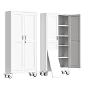 erosoei 71" H Metal Garage Storage Cabinet, Rolling Tool Cabinet with 2 Doors and Wheels, Locker Steel Cabinet with 4 Adjustable Shelves, Organization Cabinet for Garage,Office,Home,Gym,School（White）