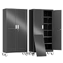 erosoei 74" H Metal Garage Storage Cabinet, Rolling Tool Cabinet with 2 Doors and Wheels, Locker Steel Cabinet with 5 Adjustable Shelves, Organization Cabinet for Garage,Office,Home,Gym,School