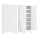 erosoei 75" H Large Metal Garage Storage Cabinet, Metal Pantry Cabinet with 2 Doors, Locker Steel Cabinet with 5 Adjustable Shelves, Freestanding Cupboard for Garage,Office,Home,Gym,School