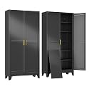 erosoei 75" H Large Metal Garage Storage Cabinet, Black Metal Pantry Cabinet with 2 Doors, Locker Steel Cabinet with 5 Adjustable Shelves, Freestanding Cupboard for Garage,Office,Home,Gym,School