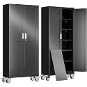 erosoei 75" H Metal Garage Storage Cabinet, Rolling Tool Cabinet with 2 Doors and Wheels, Locker Steel Cabinet with 5 Adjustable Shelves, Organization Cabinet for Garage,Office,Home,Gym,School