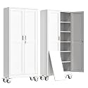 erosoei 75" H Metal Garage Storage Cabinet, Rolling Tool Cabinet with 2 Doors and Wheels, Locker Steel Cabinet with 5 Adjustable Shelves, Organization Cabinet for Garage,Office,Home,Gym,School（White）