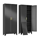 erosoei 75" H Metal Garage Storage Cabinet, Black Metal Pantry Cabinet with 2 Doors, Locker Steel Cabinet with 5 Adjustable Shelves, Freestanding Cupboard for Garage,Office,Home,Gym,School