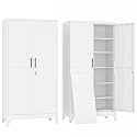 erosoei 79" H Metal Garage Storage Cabinet, White 2‑Door Metal Pantry Cabinet, Steel Locker Cabinet with 5 Adjustable Shelves, Freestanding Cupboard for Garage, Office, Home, Gym, School