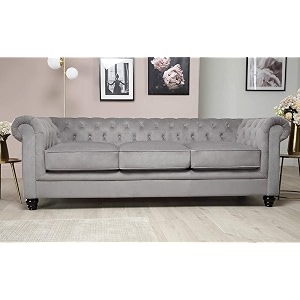 es espinho espn0001 solid sal wood velvet upholstered button tufted chesterfield 3 seater sofa set for living room slate grey color