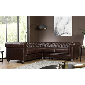 es espinho espn0001 solid sal wood leatherette upholstered 4 seater symmetrical orientation button tufted chesterfield modular sectional corner l shape sofa set for living room chocolate brown color