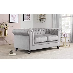 es espinho espn0001 solid sal wood velvet upholstered button tufted chesterfield 2 seater sofa set for living room slate grey color