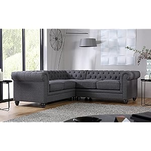 es espinho espn0001 solid sal wood fabric upholstered 4 seater symmetrical orientation button tufted chesterfield modular sectional corner l shape sofa set for living room charcoal grey color