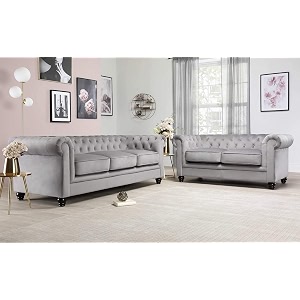es espinho espn0001 solid sal wood velvet upholstered 5 seater button tufted chesterfield 32 sofa set for living room slate grey color