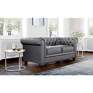 es espinho espn0001 solid sal wood leatherette upholstered button tufted chesterfield 2 seater sofa set for living room bluish grey color
