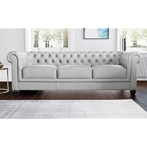 es espinho espn0001 solid sal wood leatherette upholstered button tufted chesterfield 3 seater sofa set for living room steel grey color
