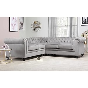 es espinho espn0001 solid sal wood velvet upholstered 4 seater symmetrical orientation button tufted chesterfield modular sectional corner l shape sofa set for living room slate grey color