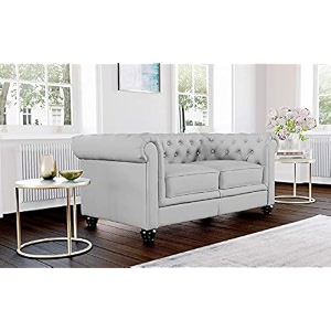 es espinho espn0001 solid sal wood leatherette upholstered button tufted chesterfield 2 seater sofa set for living room steel grey color