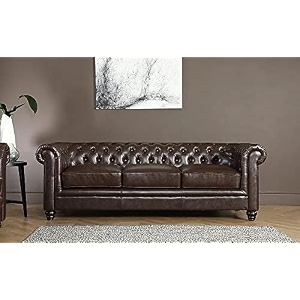 es espinho espn0001 solid sal wood leatherette upholstered button tufted chesterfield 3 seater sofa set for living room chocolate brown color