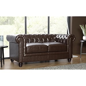 es espinho espn0001 solid sal wood leatherette upholstered button tufted chesterfield 2 seater sofa set for living room chocolate brown color