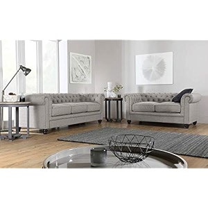 es espinho espn0001 solid sal wood fabric upholstered 5 seater button tufted chesterfield 32 sofa set for living room light grey color