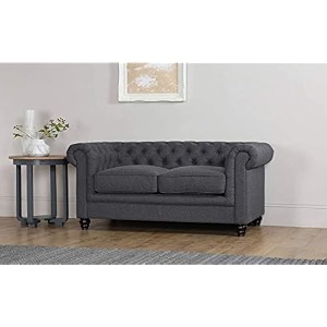 es espinho espn0001 solid sal wood fabric upholstered button tufted chesterfield 2 seater sofa set for living room charcoal grey color