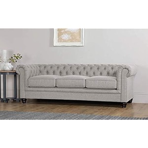 es espinho espn0001 solid sal wood fabric upholstered button tufted chesterfield 3 seater sofa set for living room light grey color