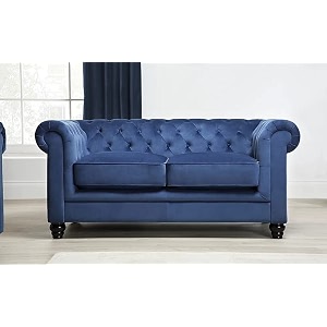 es espinho espn0001 solid sal wood velvet upholstered button tufted chesterfield 2 seater sofa set for living room blue color