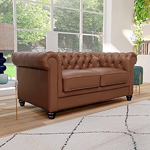 es espinho espn0001 solid sal wood leatherette upholstered button tufted chesterfield 2 seater sofa set for living room tan color