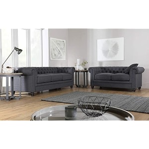 es espinho espn0001 solid sal wood fabric upholstered 5 seater button tufted chesterfield 32 sofa set for living room charcoal grey color