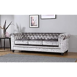 es espinho espn0001 solid sal wood velvet upholstered button tufted chesterfield 3 seater sofa set for living room silver color