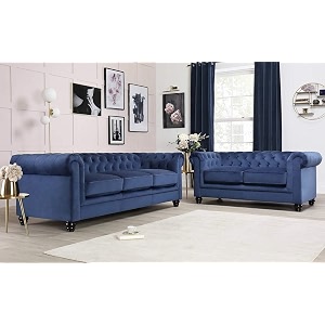es espinho espn0001 solid sal wood velvet upholstered 5 seater button tufted chesterfield 32 sofa set for living room blue color