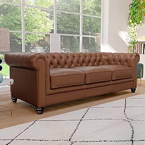 es espinho espn0001 solid sal wood leatherette upholstered button tufted chesterfield 3 seater sofa set for living room tan color