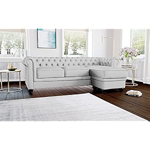 es espinho espn0001 solid sal wood leatherette upholstered 3 seater right hand side facing button tufted chesterfield modular sectional corner l shape sofa set for living room steel grey color