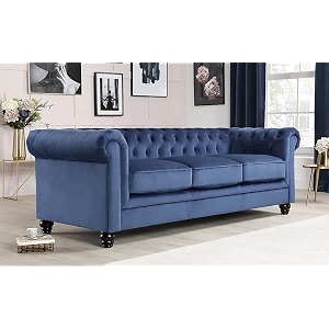 es espinho espn0001 solid sal wood suede button tufted sophisticated elegant durable amp comfortable 3 seater chesterfield sofa three seater blue colour 3 years warranty
