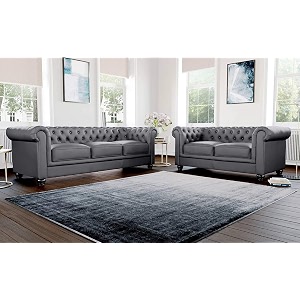 es espinho espn0001 solid sal wood leatherette upholstered 5 seater button tufted chesterfield 32 sofa set for living room dark grey color