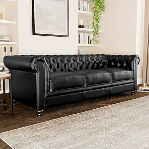 es espinho espn0001 solid sal wood leatherette button tufted sophisticated elegant durable amp comfortable 3 seater chesterfield sofa three seater black colour 3 years warranty