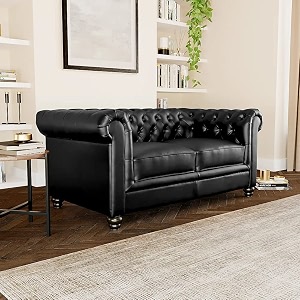 es espinho espn0001 solid sal wood leatherette upholstered button tufted chesterfield 2 seater sofa set for living room black color