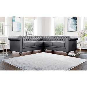 es espinho espn0001 solid sal wood leatherette upholstered 4 seater symmetrical orientation button tufted chesterfield modular sectional corner l shape sofa set for living room dark grey color