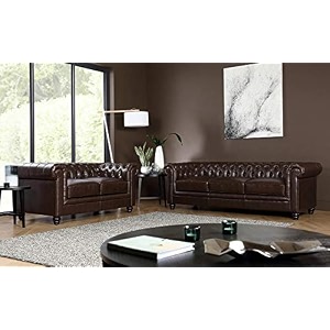 es espinho espn0001 solid sal wood leatherette upholstered 5 seater button tufted chesterfield 32 sofa set for living room chocolate brown color