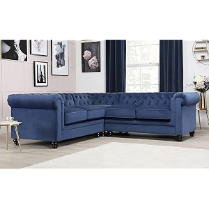 es espinho espn0001 solid sal wood velvet upholstered 4 seater symmetrical orientation button tufted chesterfield modular sectional corner l shape sofa set for living room blue color
