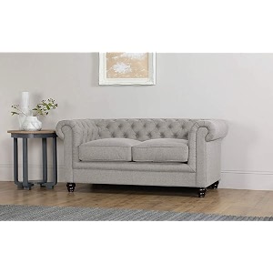 es espinho espn0001 solid sal wood fabric upholstered button tufted chesterfield 2 seater sofa set for living room light grey color