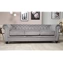ES ESPINHO ESPN0001 Solid Sal Wood Velvet Upholstered Button Tufted Chesterfield 3 Seater Sofa Set for Living Room, Slate Grey Color