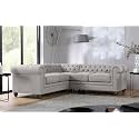 ES ESPINHO ESPN0001 Solid Sal Wood Fabric Upholstered 4 Seater Symmetrical Orientation Button Tufted Chesterfield Modular, Sectional, Corner L Shape Sofa Set for Living Room, Light Grey Color
