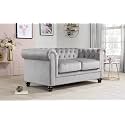 ES ESPINHO ESPN0001 Solid Sal Wood Velvet Upholstered Button Tufted Chesterfield 2 Seater Sofa Set for Living Room, Slate Grey Color