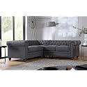 ES ESPINHO ESPN0001 Solid Sal Wood Fabric Upholstered 4 Seater Symmetrical Orientation Button Tufted Chesterfield Modular, Sectional, Corner L Shape Sofa Set for Living Room, Charcoal Grey Color