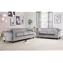 ES ESPINHO ESPN0001 Solid Sal Wood Velvet Upholstered 5 Seater Button Tufted Chesterfield 3+2 Sofa Set for Living Room, Slate Grey Color