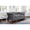 ES ESPINHO ESPN0001 Solid Sal Wood Leatherette Upholstered Button Tufted Chesterfield 2 Seater Sofa Set for Living Room, Bluish Grey Color